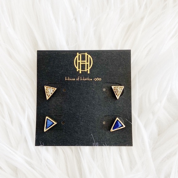 $5 $5 $5 NEW House of Harlow 1960 Blue Gold Studs Earrings - Picture 2 of 3